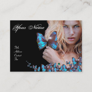 Tarjeta De Visita AZUL MARIPOSA PELO BELLEZA MAKEUP ARTISTA monogram