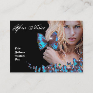 Tarjeta De Visita AZUL MARIPOSA PELO BELLEZA MAKEUP ARTISTA monogram