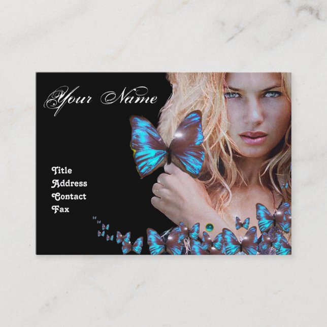 Tarjeta De Visita AZUL MARIPOSA PELO BELLEZA MAKEUP ARTISTA monogram (Anverso)