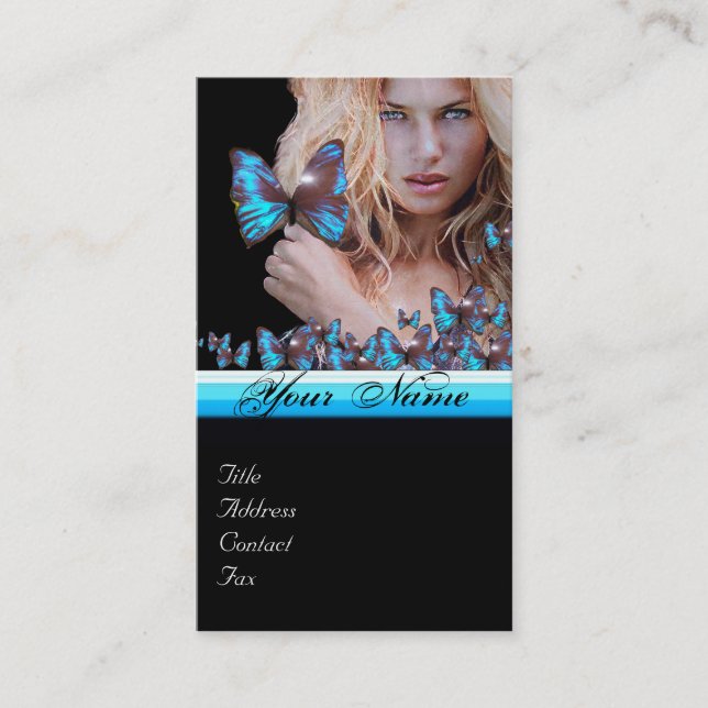 Tarjeta De Visita AZUL MARIPOSA PELO BELLEZA MAKEUP ARTISTA monogram (Anverso)