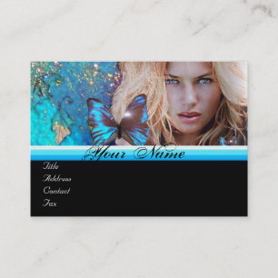 Tarjeta De Visita AZUL MARIPOSA PELO BELLEZA MAKEUP ARTISTA monogram