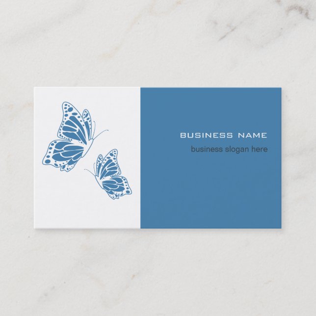 Tarjeta De Visita Azul mariposa y blanco elegante moderno simple (Anverso)