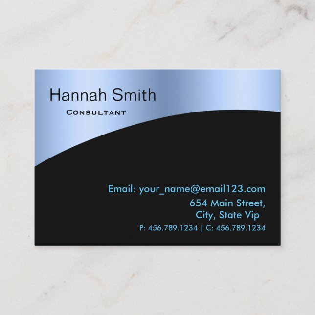 Tarjeta De Visita Azul Metalizado Profesional Elegante Negro Moderno (Anverso)