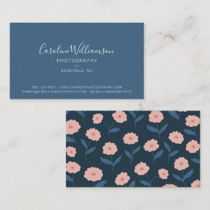 Tarjeta De Visita Azul moderno boho floral simple de moda