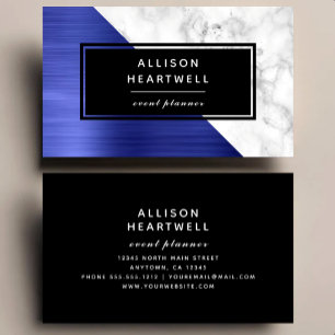 Tarjeta De Visita Azul moderno metal cepillado mármol blanco negro
