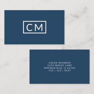 Tarjeta De Visita Azul monogramado modernista y elegante