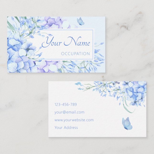 Tarjeta De Visita Azul morado floral elegante (Anverso / Reverso)