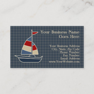Tarjeta De Visita Azul Náutico, Rojo, Velero Personalizado de Crema