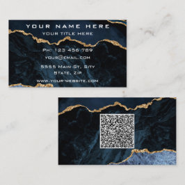 Tarjeta de visita azul naval con tu código QR