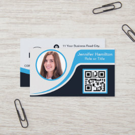 Tarjeta De Visita Azul negro profesional añada su logotipo QR Code S