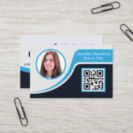 Tarjeta De Visita Azul negro profesional añada su logotipo QR Code S