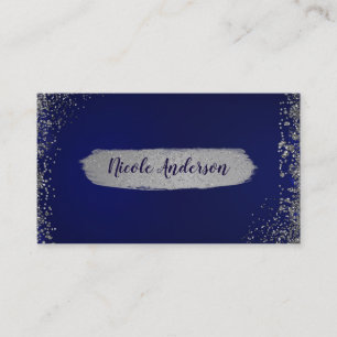 Tarjeta De Visita Azul oscuro real y glamour moderno plateado con br