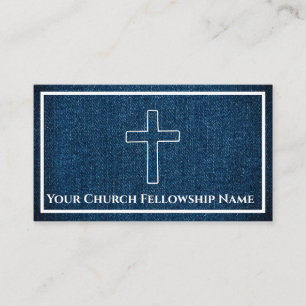 Tarjeta De Visita Azul oscuro resistente Denim Cruz Contorno Iglesia
