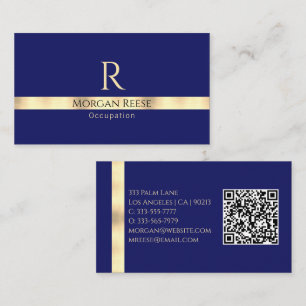 Tarjeta De Visita Azul Oscuro y Dorado, Generar Código QR Nombre y M