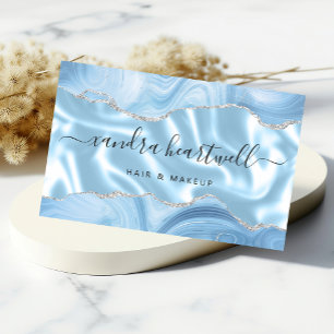 Tarjeta De Visita Azul Pastel Ágata Plata Brillo Lujo