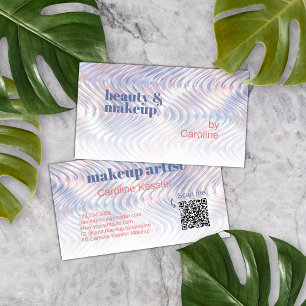 Tarjeta De Visita Azul Pastel Rosa Metálico Mármol Ondas Patrón Artí