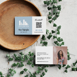 Tarjeta De Visita Azul polvo Tu logotipo Código QR Foto Medios socia