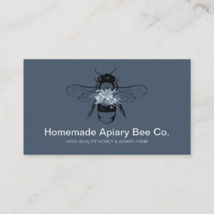 Tarjeta De Visita Azul Polvoriento Floral Colmena de Abejas Granja d