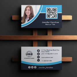 Tarjeta De Visita Azul profesional añada su logotipo Foto de código 