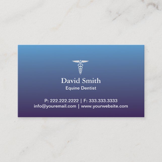 Tarjeta De Visita Azul profesional equino del servicio médico y (Anverso)