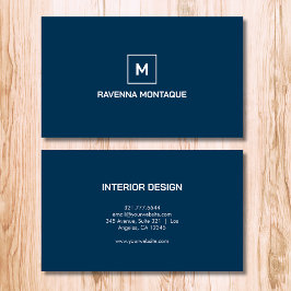 Tarjeta De Visita Azul Prusiano Moderno Elegante Sencillo Monograma 