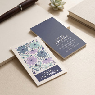 Tarjeta De Visita Azul Púrpura Folk Floral
