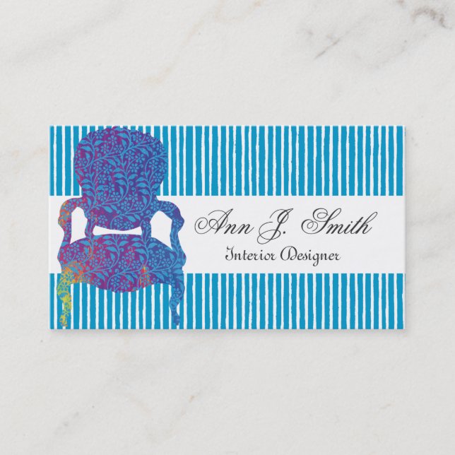 Tarjeta De Visita Azul rayado del interiorista elegante (Anverso)