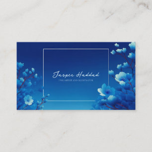 Tarjeta De Visita Azul Real Floral Moderno Geométrico Elegante