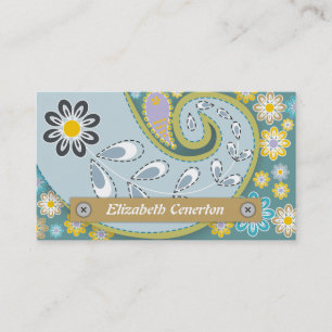 Tarjeta De Visita Azul retro, paisley verde oliva motivos florales