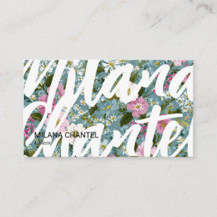 Tarjeta De Visita Azul Rosa Blanco Flor Florista Moderno y Tendencio