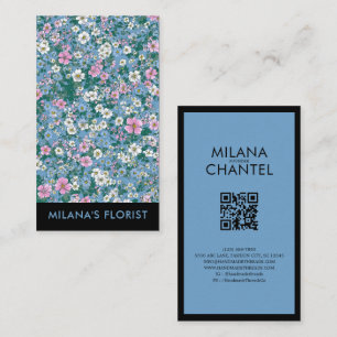 Tarjeta De Visita Azul Rosa Blanco Flor Florista Moderno y Tendencio