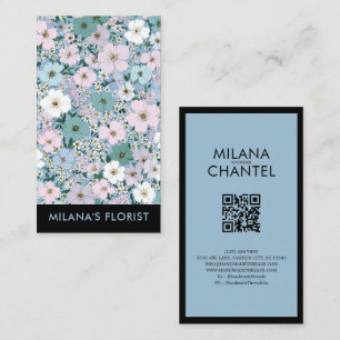 Tarjeta De Visita Azul Rosa Blanco Flor Florista Moderno y Tendencio