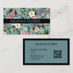 Tarjeta De Visita Azul Rosa Blanco Floristería Moderna y Tendenciosa