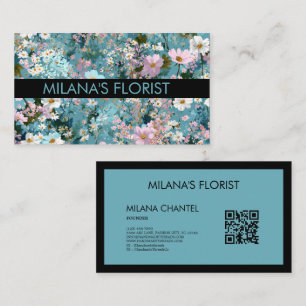 Tarjeta De Visita Azul Rosa Blanco Floristería Moderna y Tendenciosa