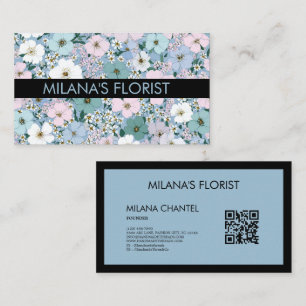 Tarjeta De Visita Azul Rosa Blanco Floristería Moderna y Tendenciosa