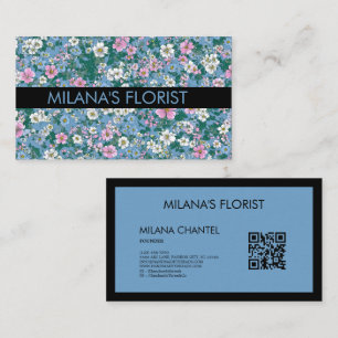 Tarjeta De Visita Azul Rosa Blanco Floristería Moderna y Tendenciosa
