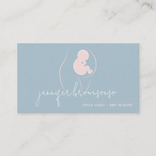 Tarjeta De Visita Azul Rosa Única Doula Entrenadora de Parto Embaraz