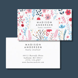 Tarjeta De Visita Azul rosado rosado lindo moderno floral