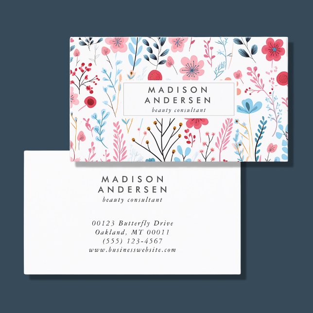 Tarjeta De Visita Azul rosado rosado lindo moderno floral (Subido por el creador)