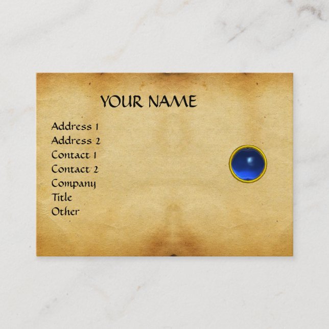 Tarjeta De Visita AZUL SAPPHIRE MON, pergamino GRAY AGATA, Oro (Anverso)