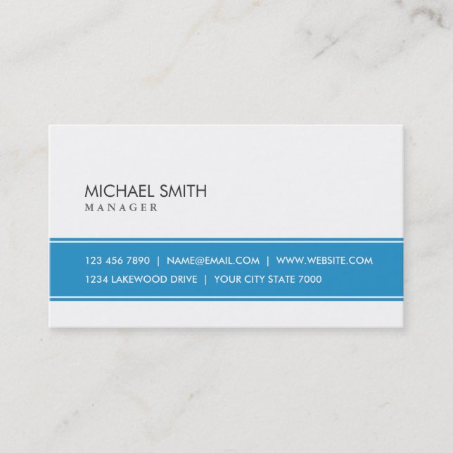 Tarjeta De Visita Azul simple llano elegante y blanco profesionales (Anverso)