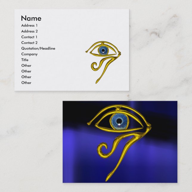 Tarjeta De Visita AZUL TALISMAN / ORO HORUS OJO Divinancia Blanco (Anverso / Reverso)