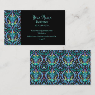 Tarjeta De Visita Azul turquesa Azul moderno Damasco arte Floral grá