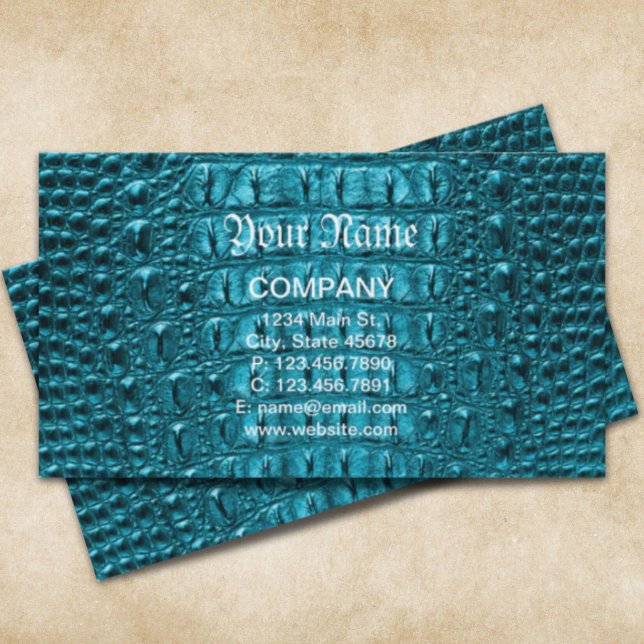 Tarjeta De Visita azul turquesa de moda femenina Alligator Cuero (girly fashion turquoise blue Alligator Leather Business Card)