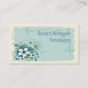 Tarjeta De Visita Azul Verano Floral y Mariposas Femenino