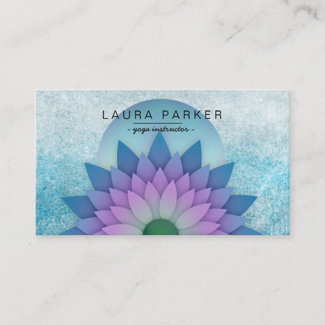 Tarjeta De Visita Azul Verde azulado Lotus Flor Yoga Meditación holí (Anverso)