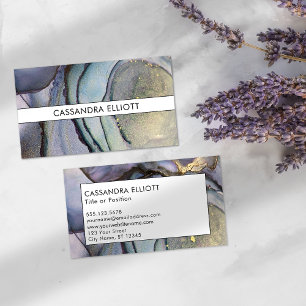 Tarjeta De Visita Azul Verde azulado morado y dorado Tinta alcohóli