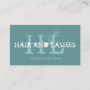 Tarjeta De Visita Azul Verde azulado Vintage Elegante Monogramas Pañ