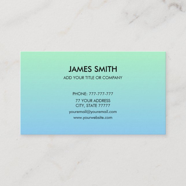 Tarjeta De Visita Azul verde pálido degradado de Personalizable prof (Anverso)