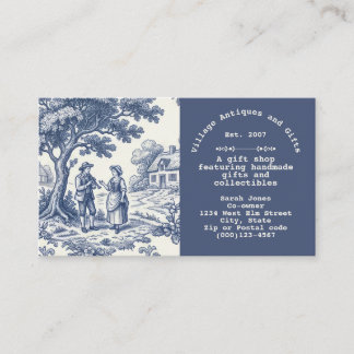 Tarjeta De Visita Azul Vintage y Toile de Jouy de Crema 